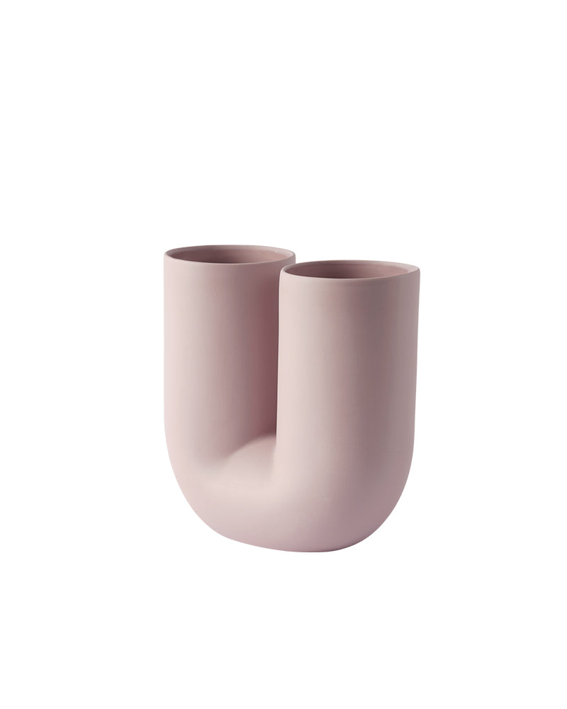 Kink- Lyserød blomstervase Muuto, porcelænsblomstervase med dobbelte åbninger, frisørudstyr og salonmøbler